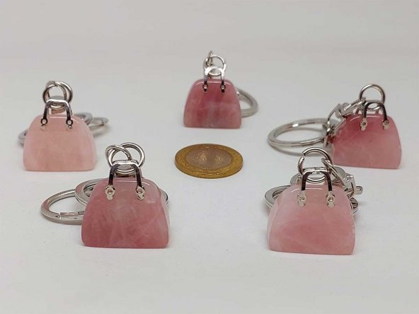 Çanta Şekilli Pembe Kuvars Taşı AnahtarlıkKolye Ucu - 5