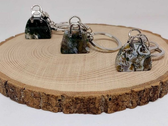 Çanta Şekilli Hint Akik Taşı AnahtarlıkKolye Ucu - 2