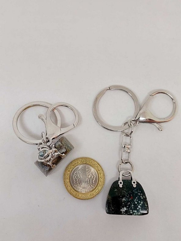 Çanta Şekilli Hint Akik Taşı AnahtarlıkKolye Ucu - 4