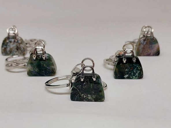 Çanta Şekilli Hint Akik Taşı AnahtarlıkKolye Ucu - 5