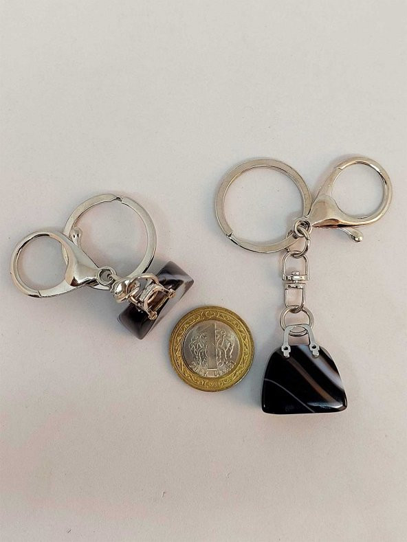 Çanta Şekilli Siyah Akik Taşı AnahtarlıkKolye Ucu - 4