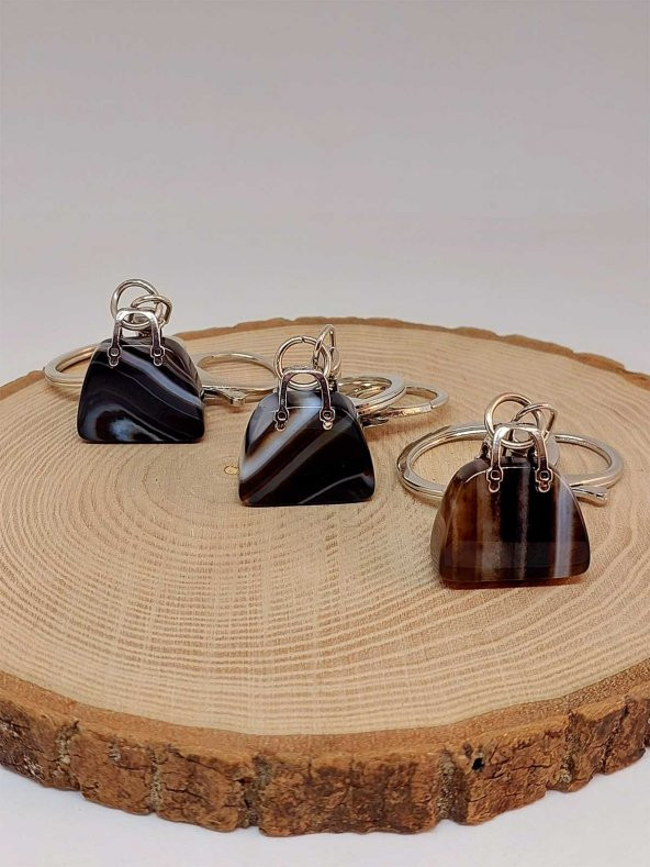 Çanta Şekilli Siyah Akik Taşı AnahtarlıkKolye Ucu - 5