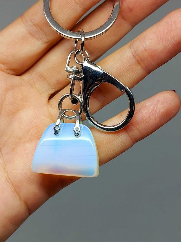 Çanta Şekilli Opalit Taşı Anahtarlık/Kolye Ucu - 4