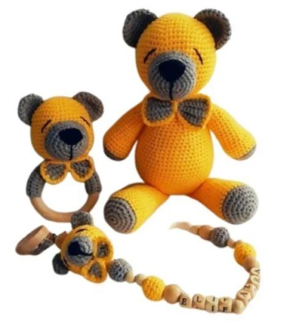 Ayıcıklı Uyku Arkadaşı Takım Seti Amigurumi Organik Oyuncak - 1