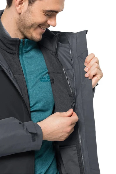 Jack Wolfskin Taubenberg 3IN1 Erkek Su Geçirmez Outdoor Mont 1115311-6350 - Resim 3
