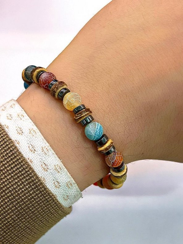 3.Lü Doğal Taş Kehribar-Yeşim-Lapis-Kalsit-Dumanlı Kuvars-Sodalit Doğal Enerji Bilekliği - 3