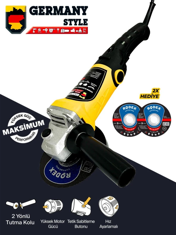 GermanyStyle GRM-9803 Bakır Sargılı 125 Mm Devir Ayarlı Spiral Avuç içi Kesme ve Taşlama Makinası - 3