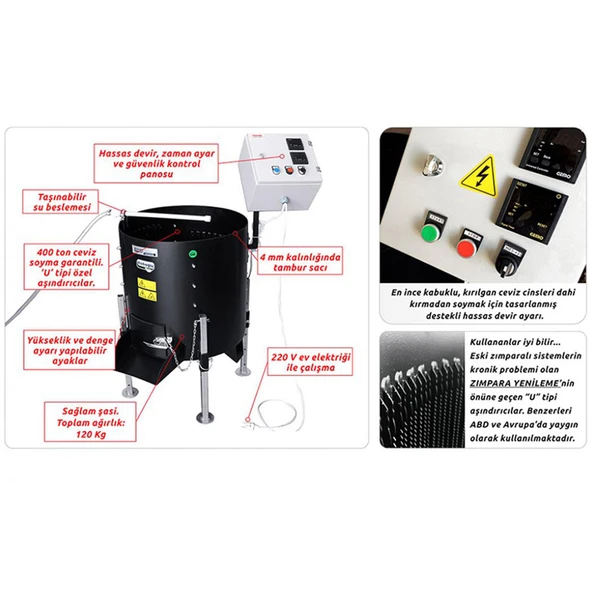 Kadıoğlu Cks90160d Devir Ayarlı Bıçaklı Ceviz Soyma Makinesi 180 Litre - Resim 3