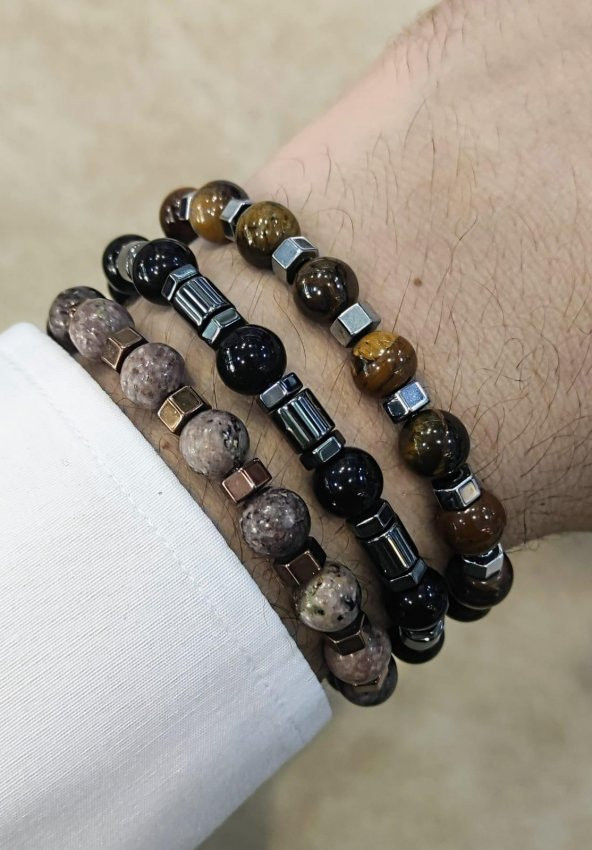 Captiva Stell 3.lü Set Doğaltaş Erkek Bileklik Seti