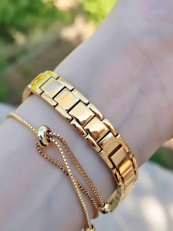 Revello Altın Kaplama Kaburga Modeli Swarovski Taşlı 30 mt Su Geçirmez+Bileklik RVL1992-A - 4
