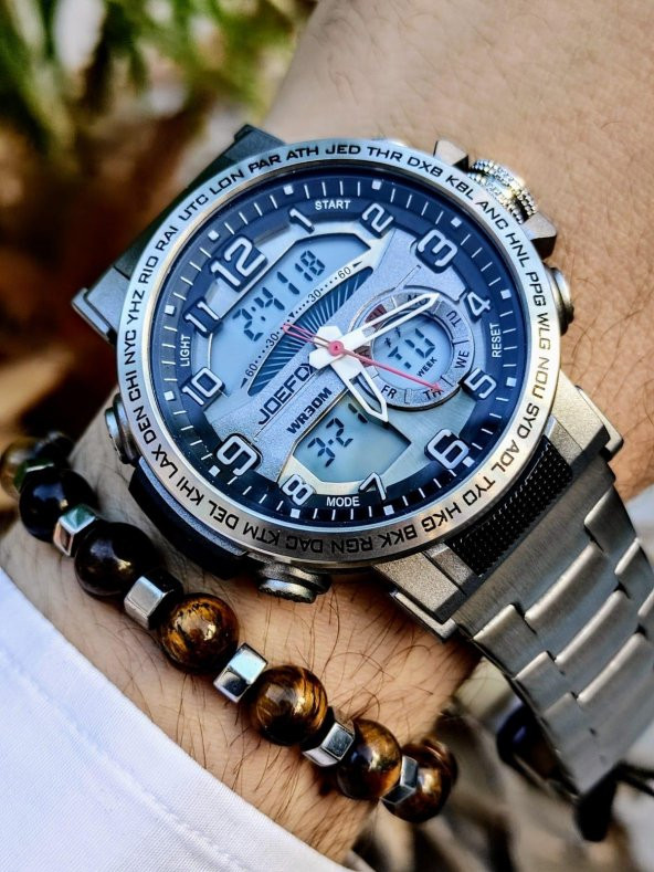 Joefox Digital & Analog Kronometre+Takvim+Alarm+Aydınlatma Erkek Kol Saati +Bileklik JOE-012-A - 2