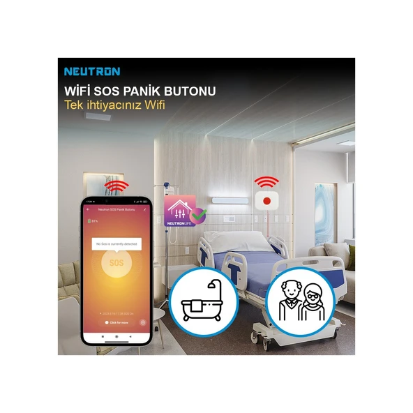 Neutron NTL-PB-02WB Tek Tuşla Veya İp Çekerek Acil Panik Butonu Kablosuz WİFİ - 1