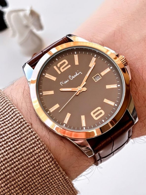 800411F10K Pierre Cardin Deri Kordon Erkek Kol Saati 30 Mt Su Gecirmez + Kaplan Gözü Bileklik ürün görseli