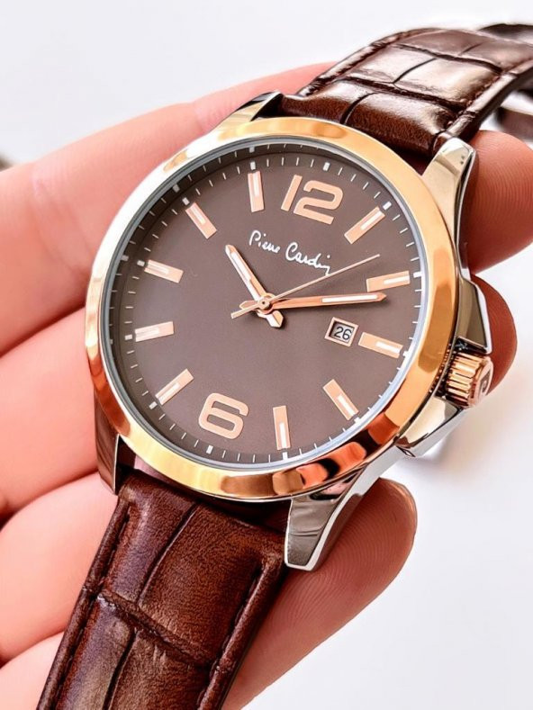 800411F10K Pierre Cardin Deri Kordon Erkek Kol Saati 30 Mt Su Gecirmez + Kaplan Gözü Bileklik - Resim 2