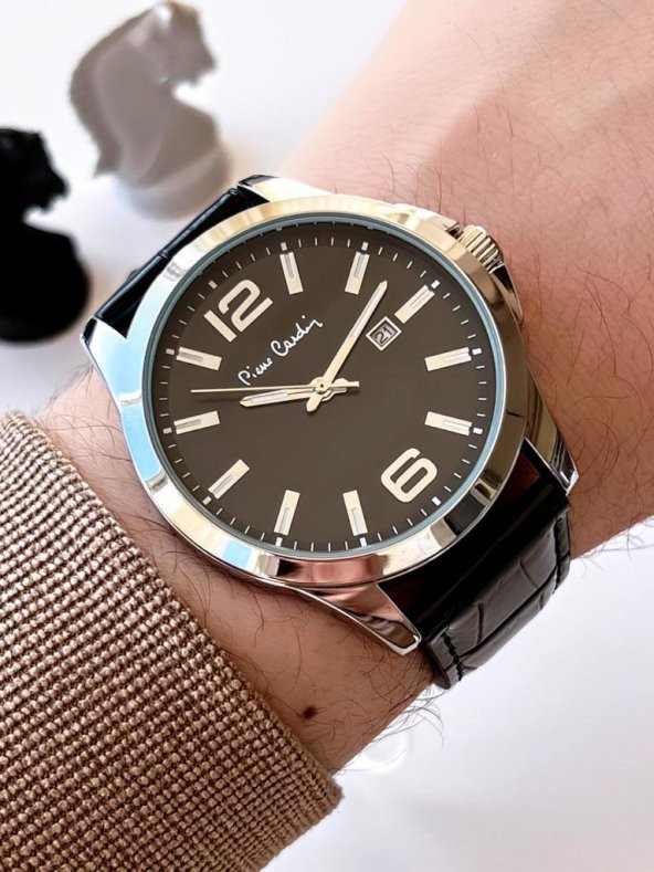 800411F08SY Pierre Cardin Deri Kordon Erkek Kol Saati 30 Mt Su Gecirmez + Kaplan Gözü Bileklik ürün görseli