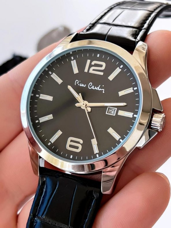 800411F08SY Pierre Cardin Deri Kordon Erkek Kol Saati 30 Mt Su Gecirmez + Kaplan Gözü Bileklik - Resim 2