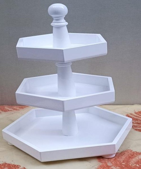 Hobi Adn 90248 Dekoratif Sunumluk Kuruyemişlik MDF Parlak Beyaz MODEL El Yapım - 7