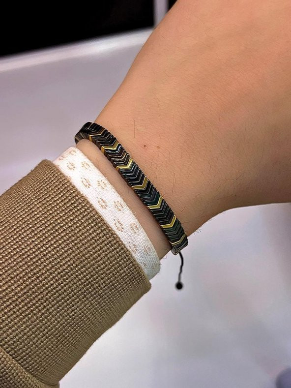 3.Lü Unisex Hermes-Hematit Ok Seri Spor Yeni Tasarım Makrome Örgülü Ayarlanabilir Bileklik - 3