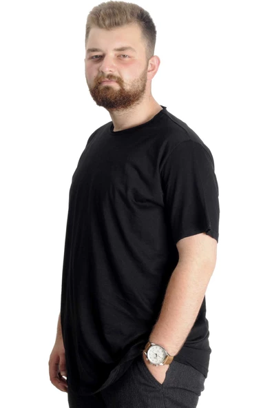Mode XL Büyük Beden Erkek T-Shirt Flam Yaka Basic 20035 Siyah - 2