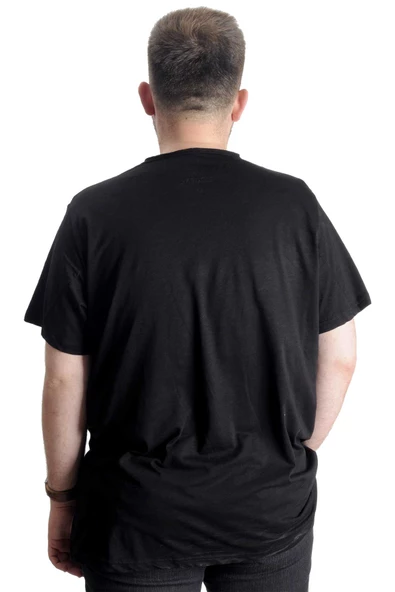 Mode XL Büyük Beden Erkek T-Shirt Flam Yaka Basic 20035 Siyah - 4