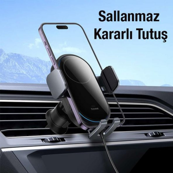 Baseus Led Işıklı Super Araç Şarjı Otomatik Kilitleme Kablosuz 15W Araç Şarjı Araç Telefon Tutucu - 2