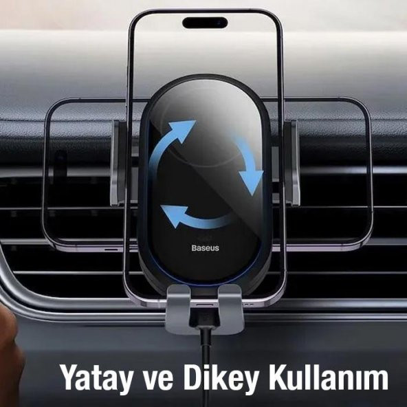 Baseus Led Işıklı Super Araç Şarjı Otomatik Kilitleme Kablosuz 15W Araç Şarjı Araç Telefon Tutucu - 3