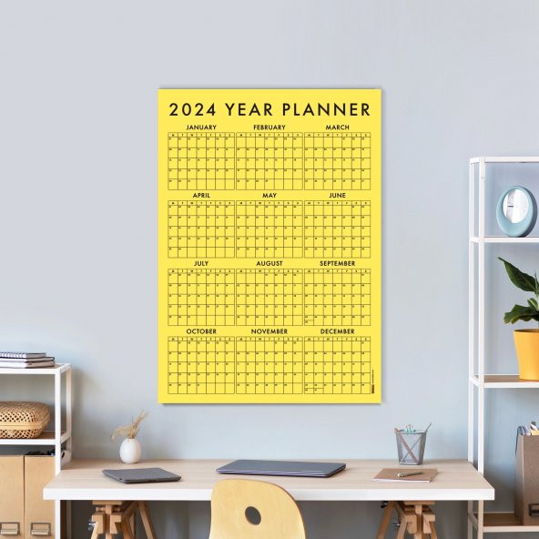 Sarı Renk 2024 Yıllık Planlayıcı Duvar Takvimi, 2024 Takvim, Yıllık Plan, Aylık Planlayıcı