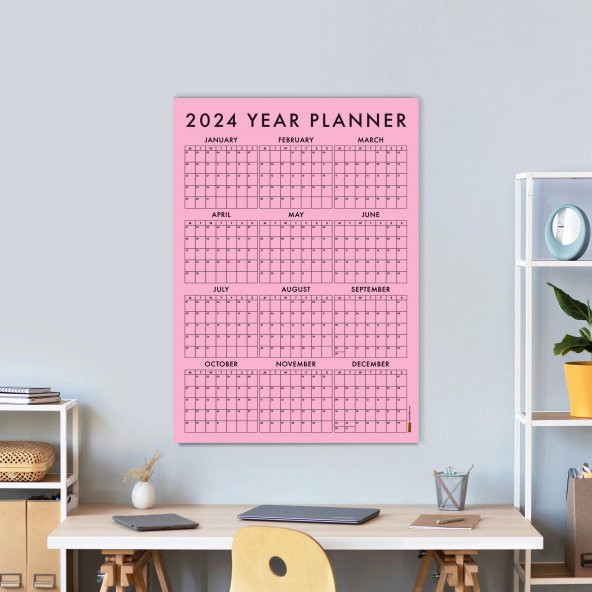 Pembe Renk 2024 Yıllık Planlayıcı Duvar Takvimi, 2024 Takvim, Yıllık Plan, Aylık Planlayıcı