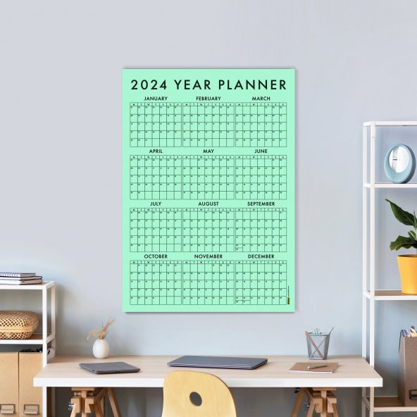 Yeşil Renk 2024 Yıllık Planlayıcı Duvar Takvimi, 2024 Takvim, Yıllık Plan, Aylık Planlayıcı