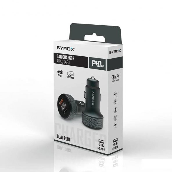 Syrox SC30B Led Ekran Metal 30W Pd Oto Başlık Şarj Cihazi - 2