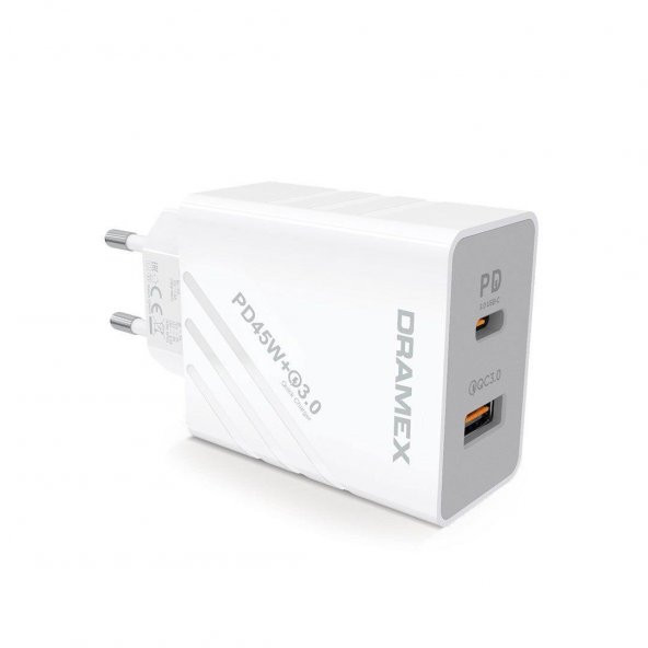 Dramex DPQ45B Platınum Usb+Type-C Dual Port Pd 45W Süper Hızlı Şarj Adaptörü