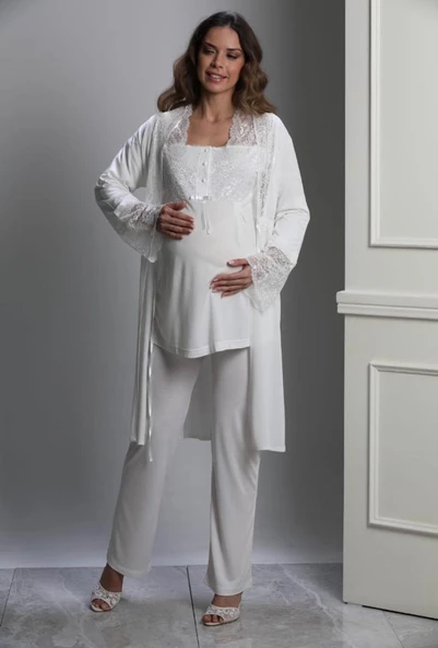 Nehirsel 3018 Hamile Lohusa 3 Lü Pijama Sabahlık Tk - Resim 2