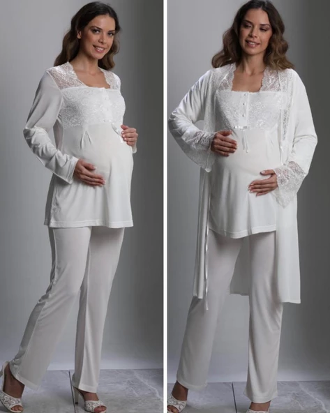 Nehirsel 3018 Hamile Lohusa 3 Lü Pijama Sabahlık Tk - Resim 5