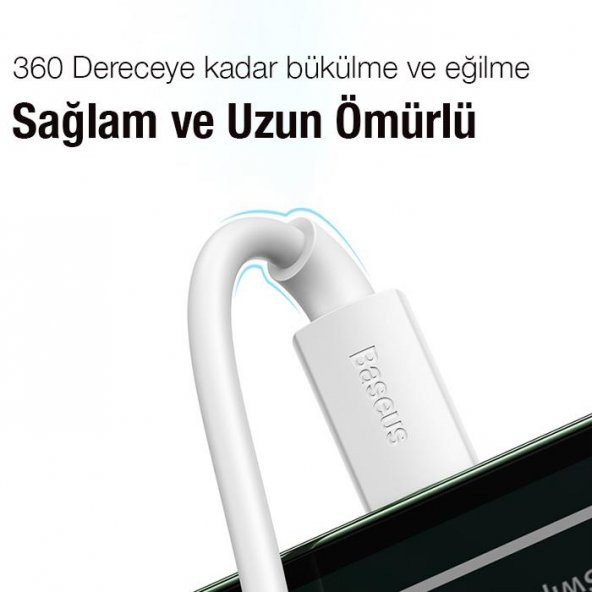 Baseus Süper Şarj 1 Metre USB to İphone Şarj Kablo İphone 11 12 13 14 Pro Max Şarj Kablosu - 5