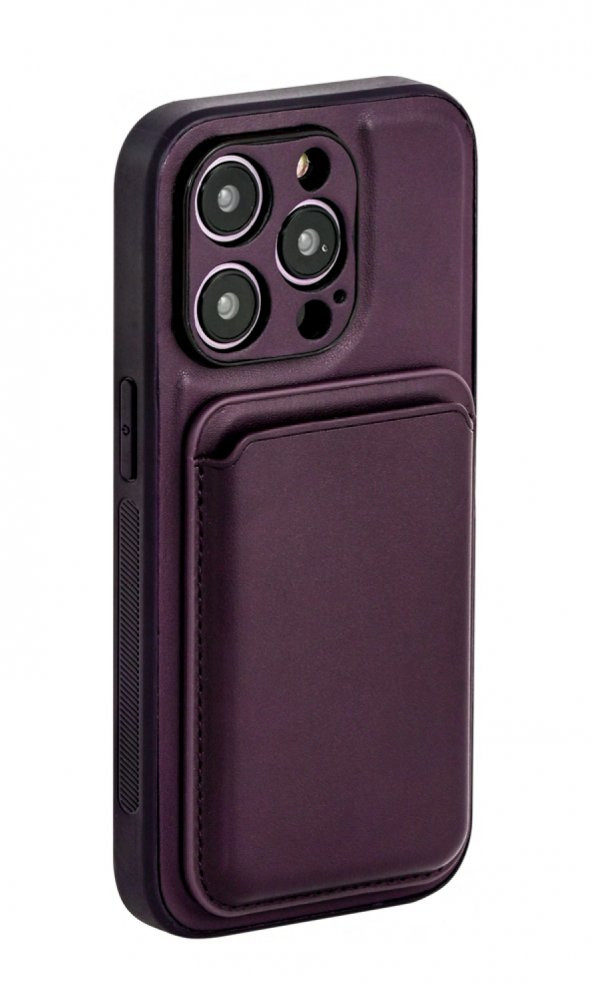 İphone 14 Pro Max Kartlıklı Magsafe Kılıf Kapak Koruma Derin Mor