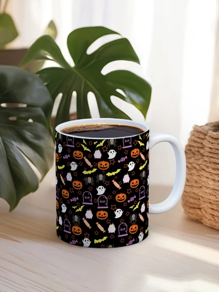 Baskılı Kupa Bardak Seramik Mug - Halloween Figürleri
