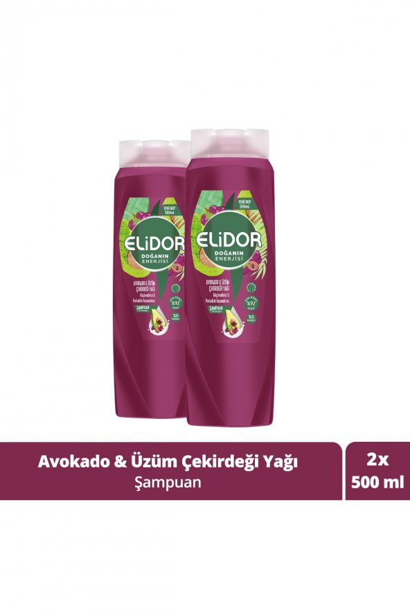 Elidor Doğanın Enerjisi Saç Bakım Şampuanı Avokado Ve Üzüm Çekirdeği Yağı 500 ml X2
