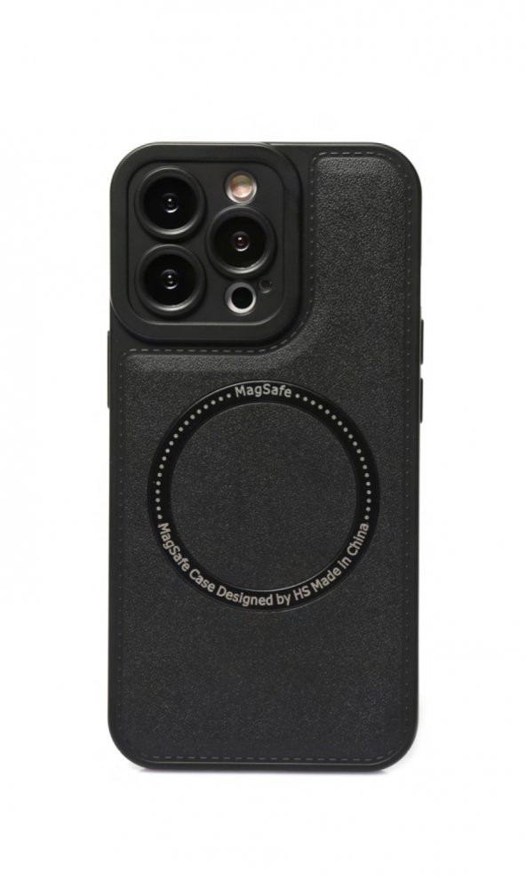 İphone 14 Pro Megsafe Deri Telefon Kılıfı Siyah