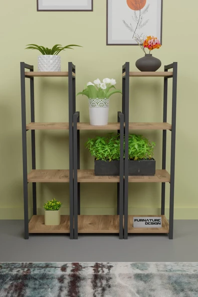 Metal Dekoratif Çok Amaçlı Raf 11 Raflı Banyo Mutfak Rafı Çiçeklik Organizer Atlantik Çam - 2