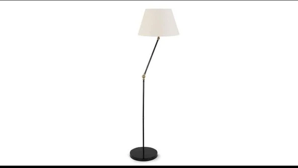 Rsylight Akrobatik Mafsallı Retro Rustik Siyah  Krem Başlık Köşe Lambası Lambader Çap:45 cm - 1