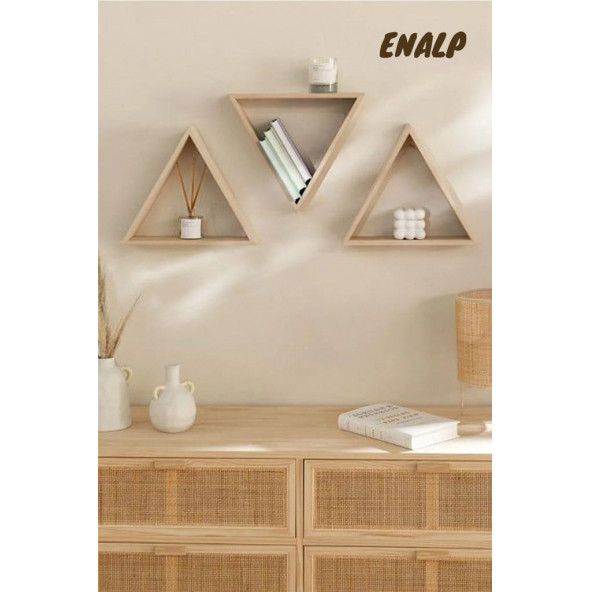 Dekoratif Üçgen Raf (1 Adet) Doğal Çam Ağacı 30x30x30 - 3