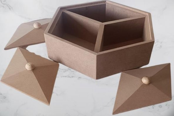 Hobi Adn 90251 Piramit Kutu Dekoratif Ahşap MDF HAM CNC Kesim El Yapım - 3