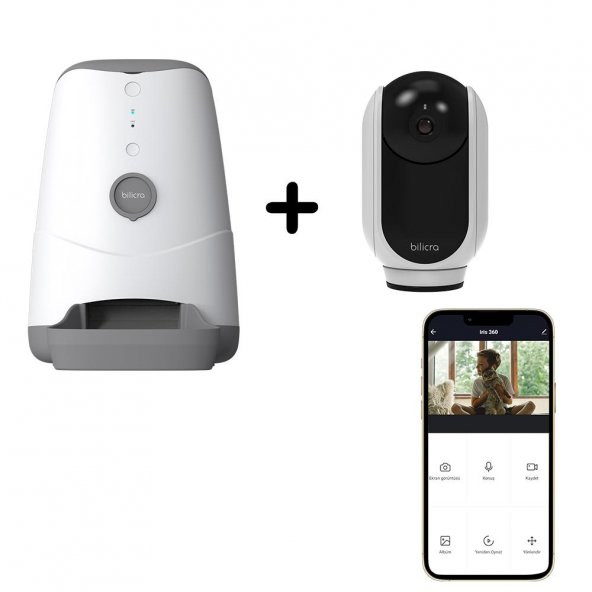Bilicra Evcil Hayvan Seti 2 - Feed Me Akıllı Otomatik Pet Mama Kabı ve Irıs 360 Akıllı Kamera ürün görseli