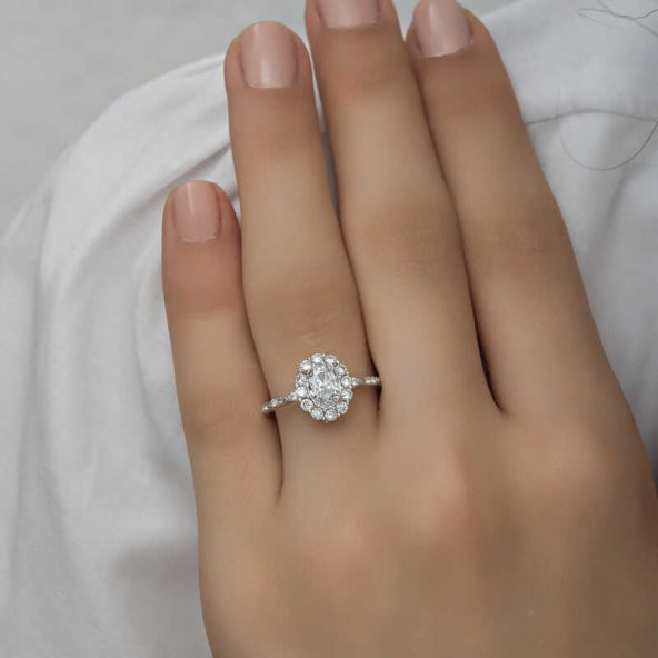 Gümüş Beyaz Oval Taşlı Kadın Yüzük  SL5469 - Resim 6