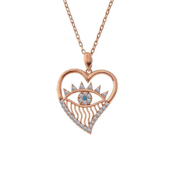 Gümüş Rose Kalp Göz Kadın Kolye SL5314 - Resim 3
