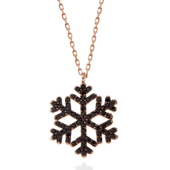 Gümüş Rose Siyah Taşlı Kar Tanesi Kadın Kolye SL5277 - Resim 5