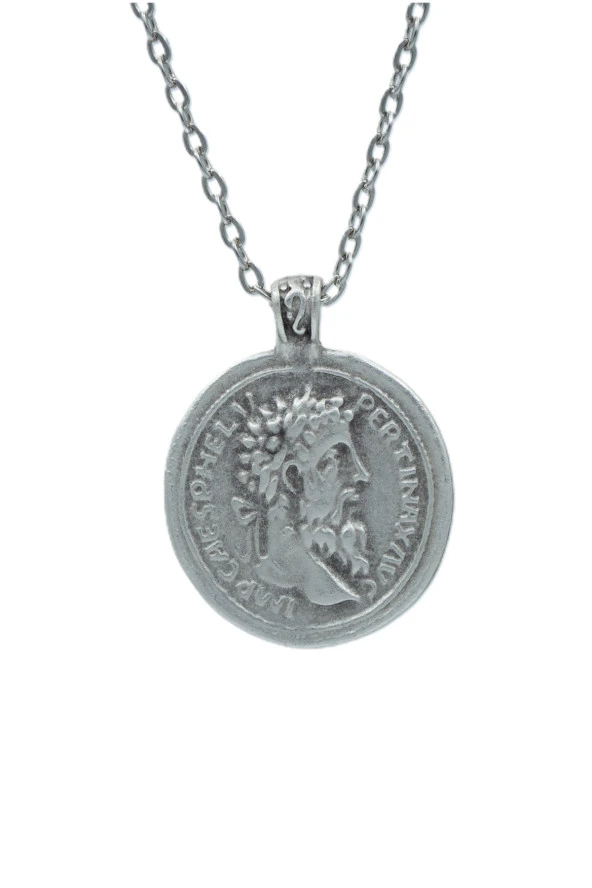 Antik Roma Sikkesi - Parası  Zincir Kolye - Gümüş Kaplama - Erkek Kadın Kolye - Kod:449