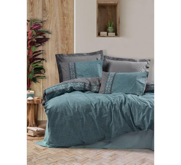 Cotton Box Folk Art Ranforce Çift Kişilik Nevresim Takımı Erna Petrol ürün görseli 1