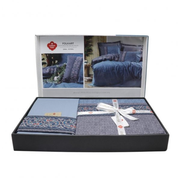 Cotton Box Folk Art Ranforce Çift Kişilik Nevresim Takımı Erna Petrol - Resim 4