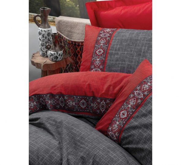 Cotton Box Folk Art Ranforce Çift Kişilik Nevresim Takımı Ardıl Kırmızı - 2